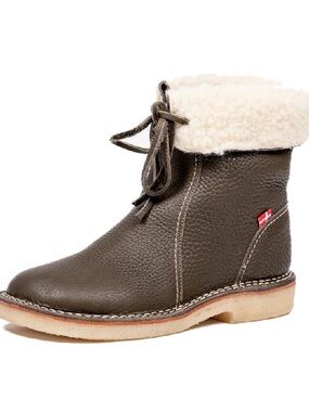 Duckfeet Arhus Wool-lined Olive Shearling Ankle Boots size 40